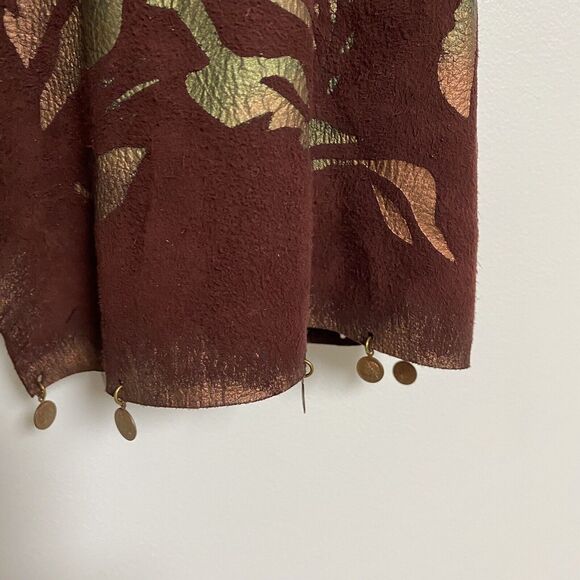 Linda‎ Harris Handmade Hand Painted Leather Open Vest Sz N/A Leaves Fall - Picture 4 of 9